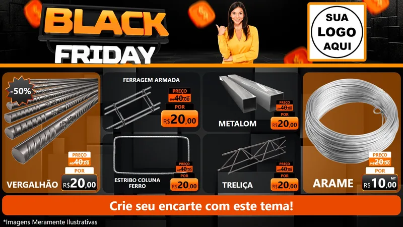 Modelo de TV para TV Horizontal com o tema Black Friday para Ferragens