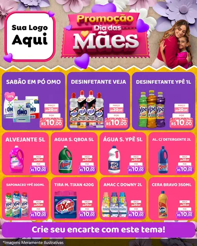 Modelo de Rede Social para Feed Instagram com o tema Promoção Dia das Mães para Produtos de Limpeza