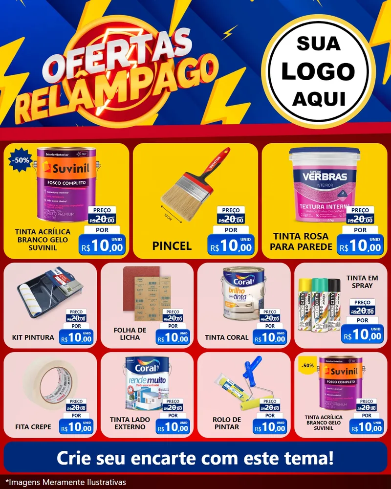 Modelo de Rede Social para Feed Instagram com o tema Ofertas Relâmpago para Tintas e Ferramentas