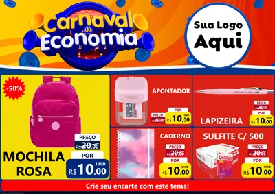 Modelo de Encarte para Encarte A4 Horizontal com o tema Carnaval da Economia para Papelaria