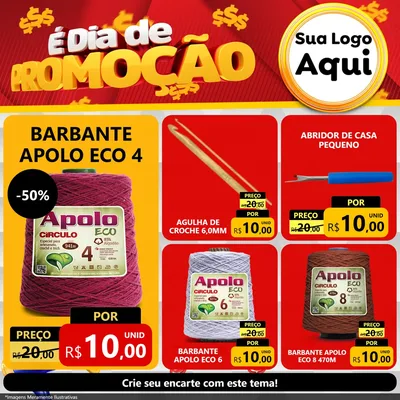 Modelo de Rede Social para Feed Facebook com o tema É Dia De Promoção para Armarinho e Aviamentos