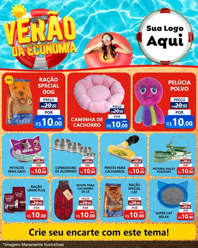 Modelo de Rede Social para Feed Instagram com o tema Verão da Economia para Pet Shop