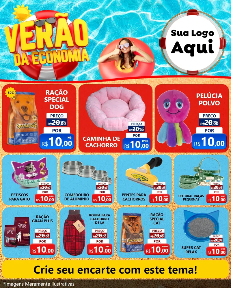 Modelo de Rede Social para Feed Instagram com o tema Verão da Economia para Pet Shop