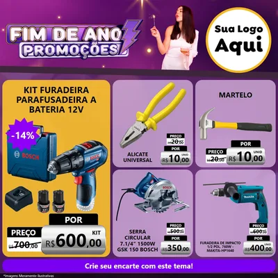 Modelo de Rede Social para Feed Facebook com o tema Fim de Ano Promoções para Maquinas e Ferramentas