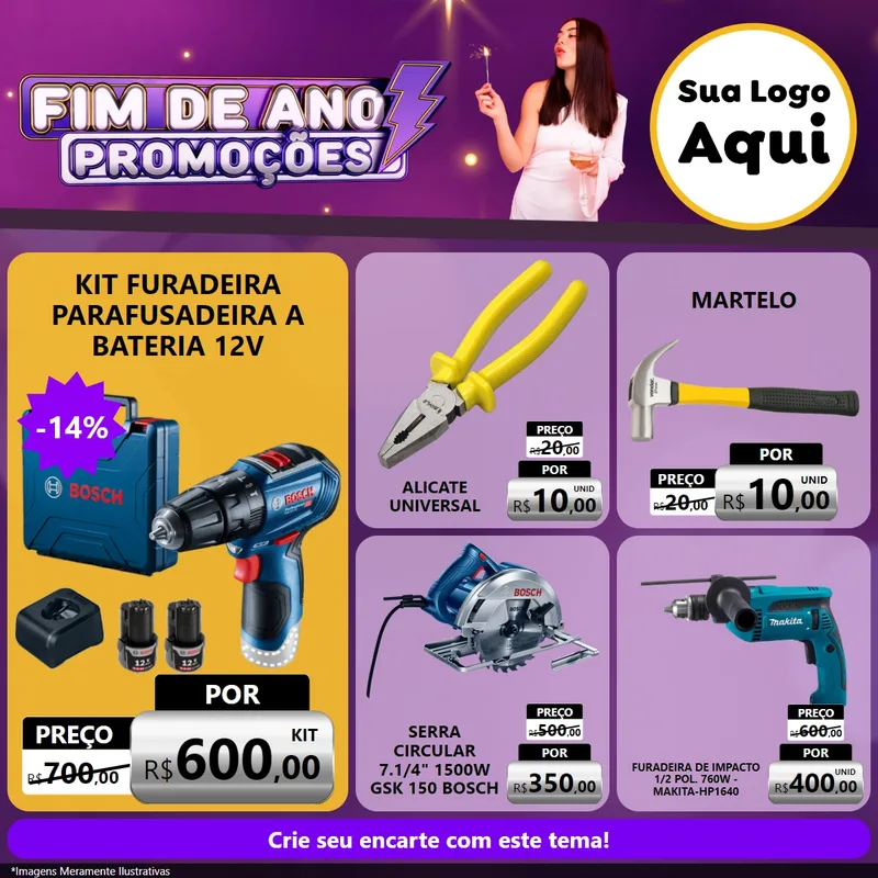 Modelo de Rede Social para Feed Facebook com o tema Fim de Ano Promoções para Maquinas e Ferramentas