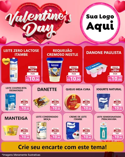 Modelo de Rede Social para Feed Instagram com o tema Valentine's Day para Frios e Laticínios