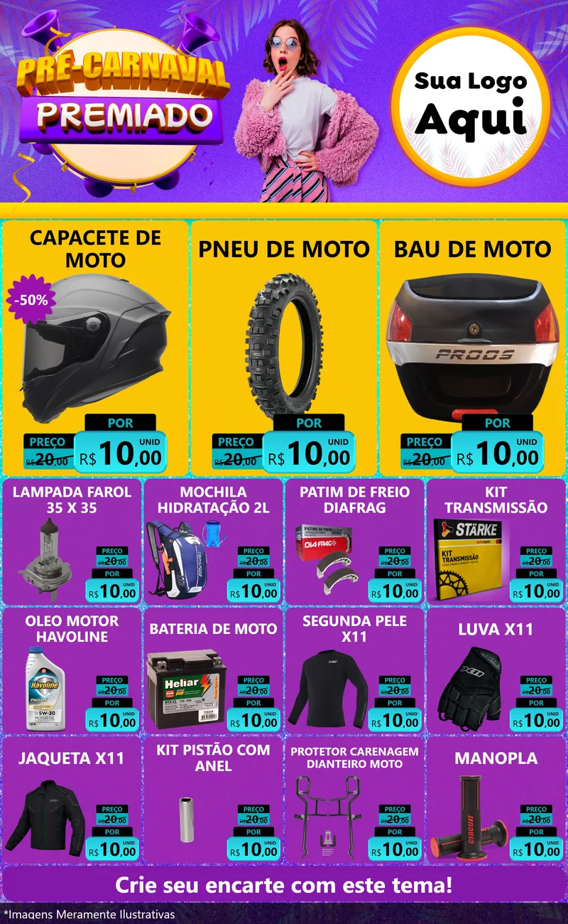 Modelo de Encarte para Encarte Grande com o tema Pré-Carnaval Premiado para Moto peças