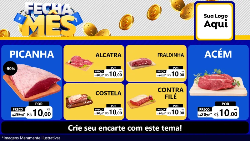 Modelo de TV para TV Horizontal com o tema Fecha Mês para Açougue