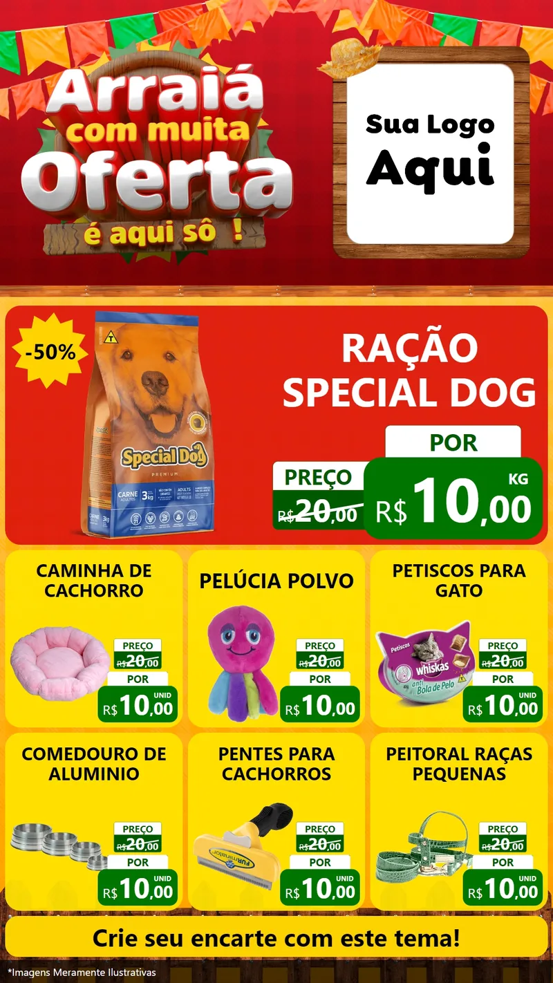 Modelo de Rede Social para Stories com o tema Arraiá Com Muita Oferta - É Aqui Sô! para Pet Shop