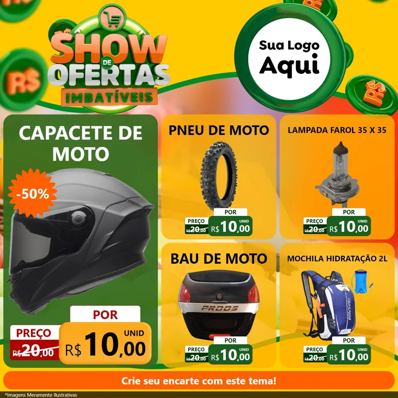 Modelo de Rede Social para Feed Facebook com o tema Show de Ofertas Imbatíveis para Moto peças