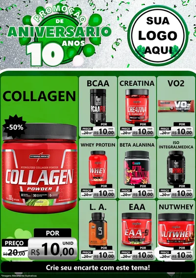 Modelo de Encarte para Encarte A4 Vertical com o tema Promoção de Aniversário - 10 Anos para Suplementos alimentares