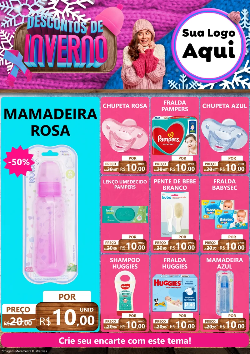 Modelo de Encarte para Encarte A4 Vertical com o tema Descontos de Inverno para Bebês