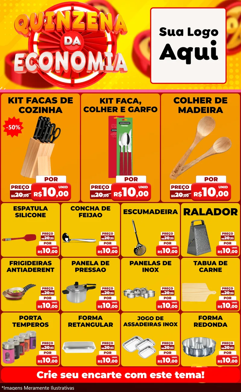 Modelo de Encarte para Encarte Grande com o tema Quinzena Da Economia para Utilidades Domésticas
