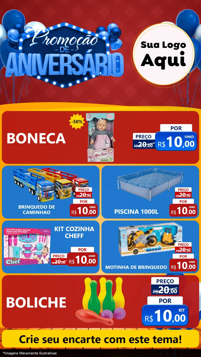 Modelo de TV para TV Vertical com o tema Promoção de Aniversário para Brinquedos