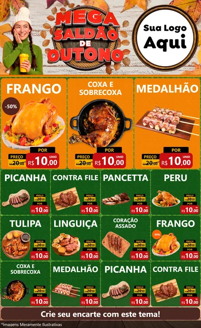 Modelo de Encarte para Encarte Grande com o tema Mega Saldão de Outono para Assados