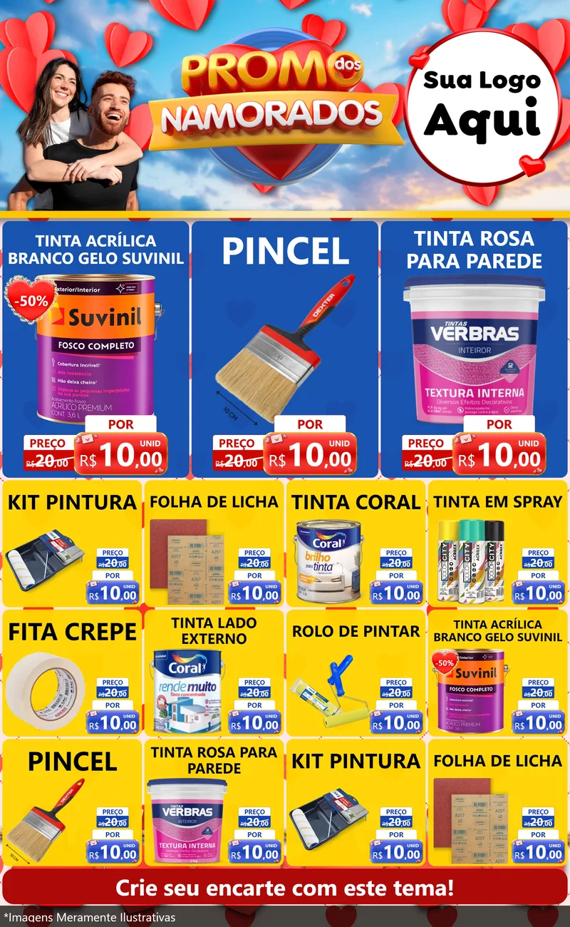 Modelo de Encarte para Encarte Grande com o tema Promo dos Namorados para Tintas e Ferramentas