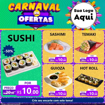 Modelo de Rede Social para Feed Facebook com o tema Carnaval de Ofertas para Comida japonesa