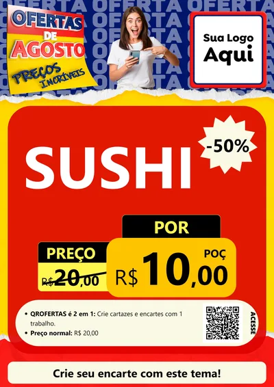 Modelo de Cartaz para Cartaz A4 Vertical com o tema Ofertas de Agosto - Preços Incríveis para Comida japonesa