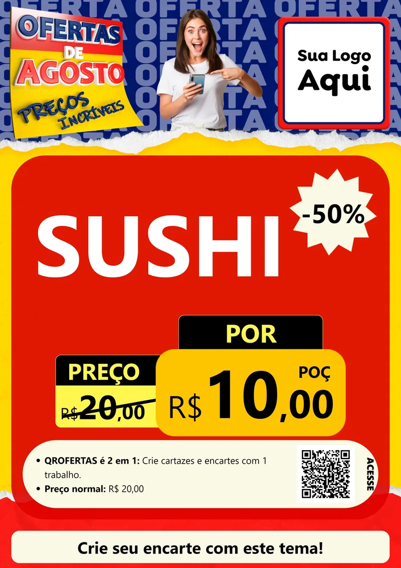 Modelo de Cartaz para Cartaz A4 Vertical com o tema Ofertas de Agosto - Preços Incríveis para Comida japonesa