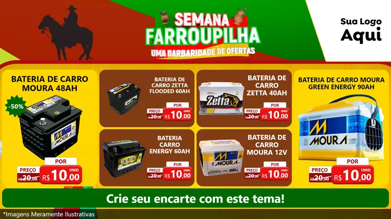 Modelo de TV para TV Horizontal com o tema Semana Farroupilha - Uma Barbaridade de Ofertas para Baterias Elétricas