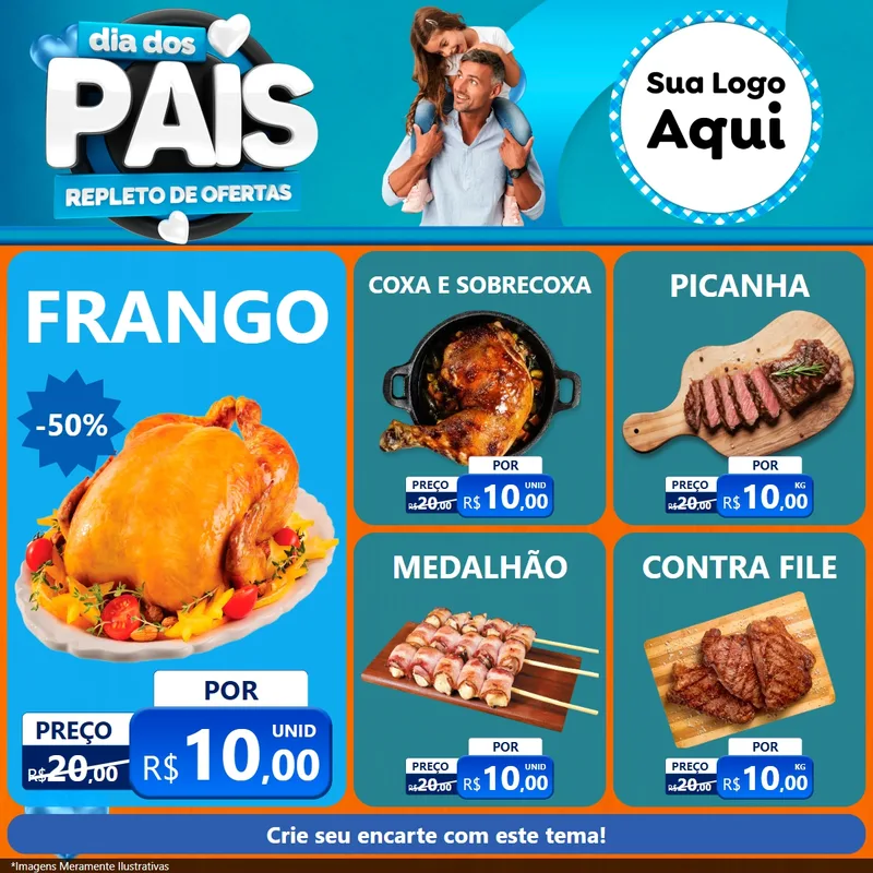 Modelo de Rede Social para Feed Facebook com o tema Dia Dos Pais Repleto de Ofertas para Assados