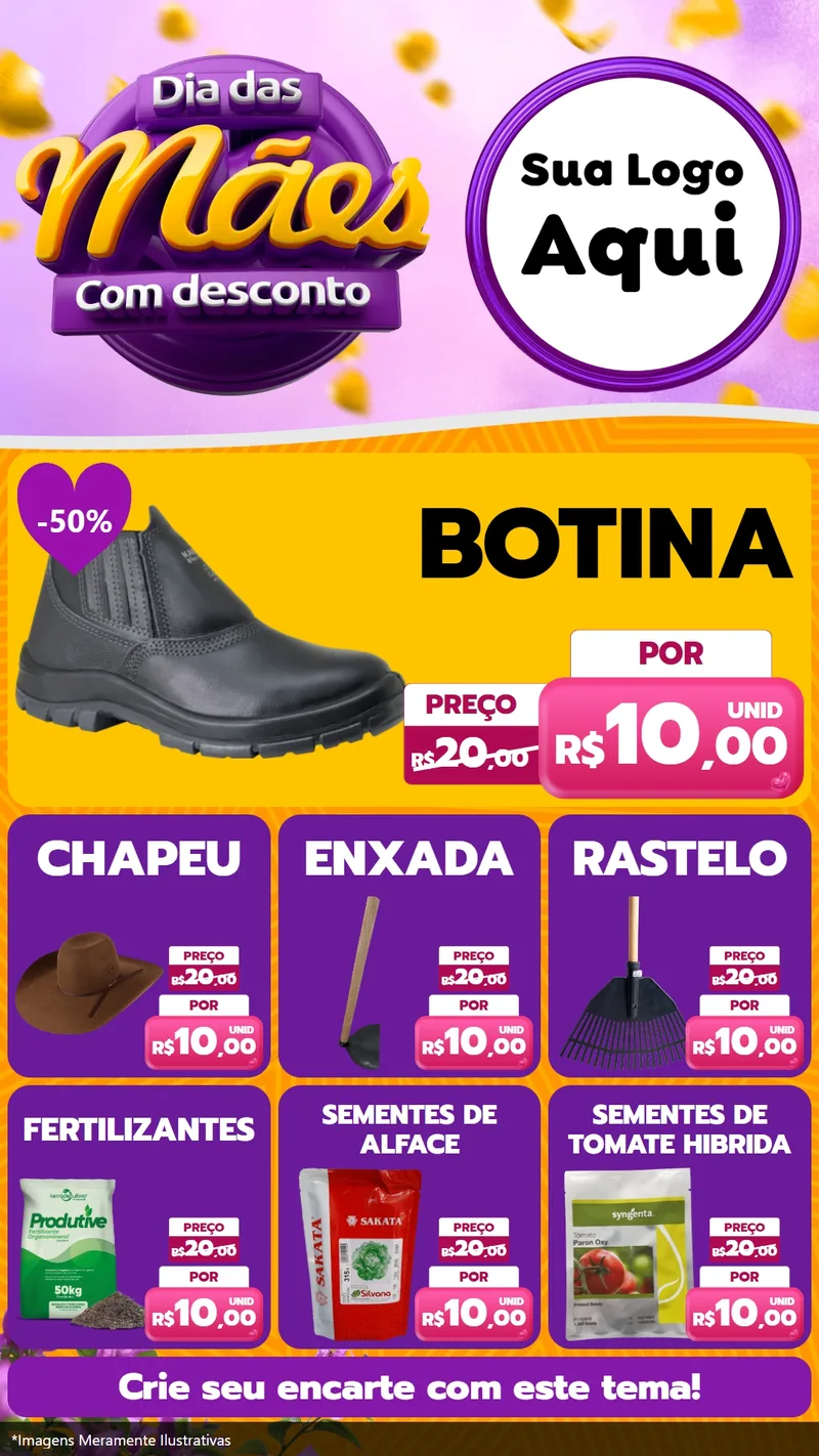 Modelo de Rede Social para Stories com o tema Dia das Mães com Desconto para Agropecuária