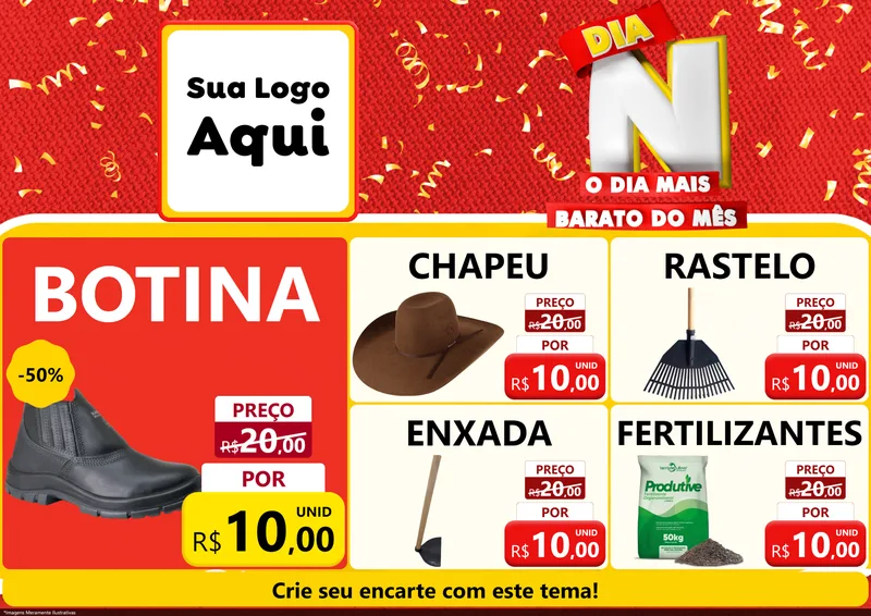 Modelo de Encarte para Encarte A4 Horizontal com o tema Dia N o Dia Mais Barato do Mês para Agropecuária