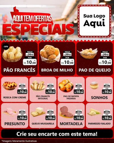 Modelo de Rede Social para Feed Instagram com o tema Aqui Tem Ofertas Especiais para Padaria
