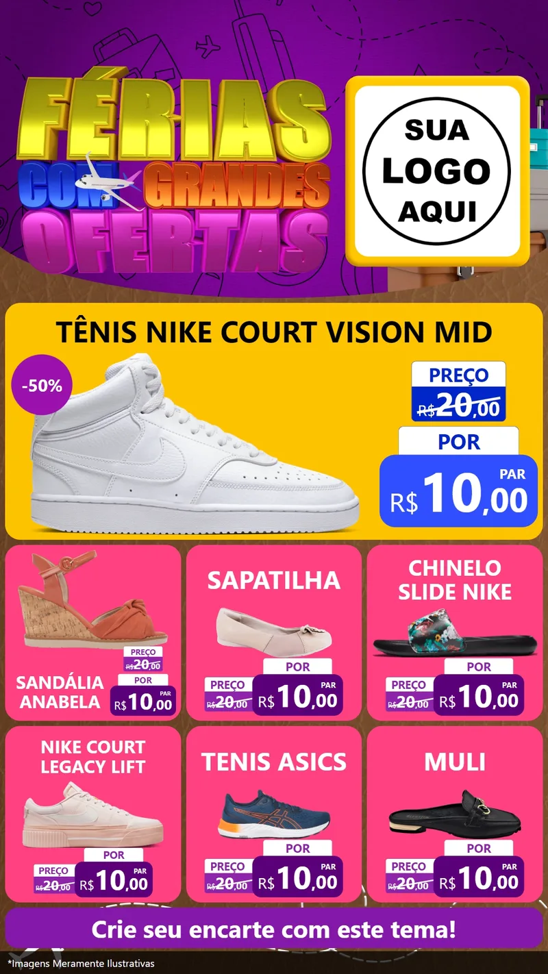 Modelo de Rede Social para Stories com o tema Férias com Grandes Ofertas para Calçados