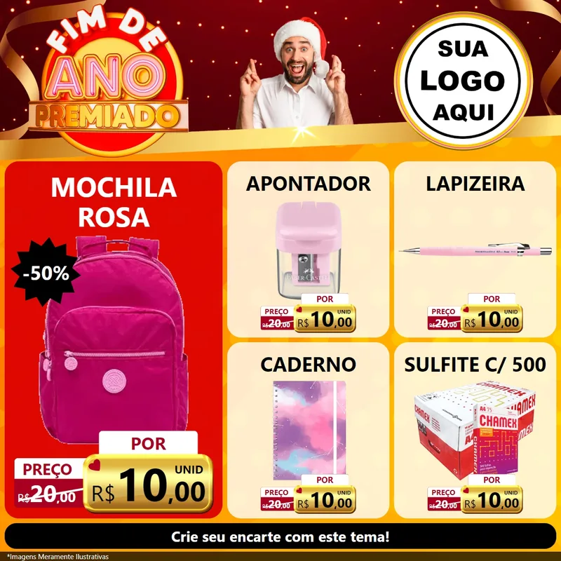 Modelo de Rede Social para Feed Facebook com o tema Fim de Ano Premiado para Papelaria