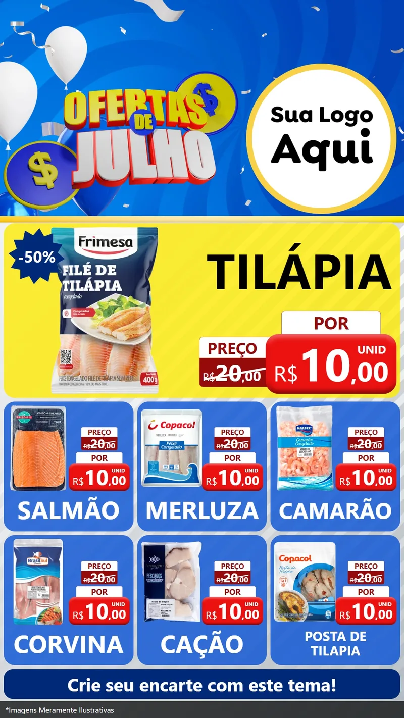 Modelo de Rede Social para Stories com o tema Ofertas de Julho para Peixaria