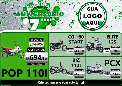 Modelo de Encarte para Encarte A4 Horizontal com o tema Promoção de Aniversário - 7 Anos para Concessionaria de Motos