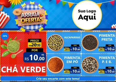 Modelo de Encarte para Encarte A4 Horizontal com o tema Arraiá de Ofertas para Produtos Naturais