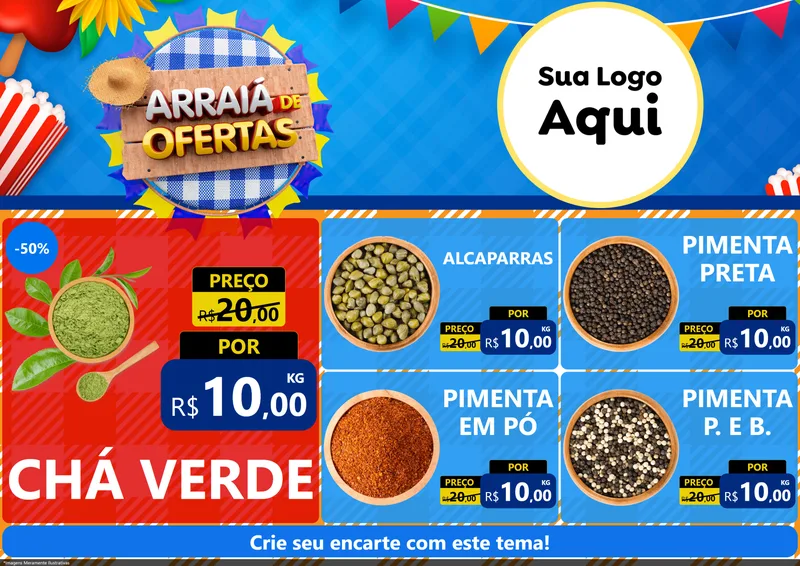 Modelo de Encarte para Encarte A4 Horizontal com o tema Arraiá de Ofertas para Produtos Naturais