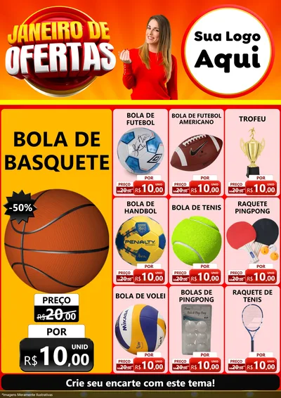 Modelo de Encarte para Encarte A4 Vertical com o tema Janeiro de Ofertas para Artigos Esportivos