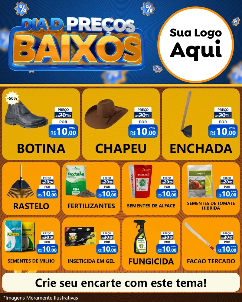 Modelo de Rede Social para Feed Instagram com o tema Dia D Preço Baixo para Agropecuária