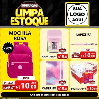 Modelo de Rede Social para Feed Facebook com o tema Operação Limpa Estoque para Papelaria