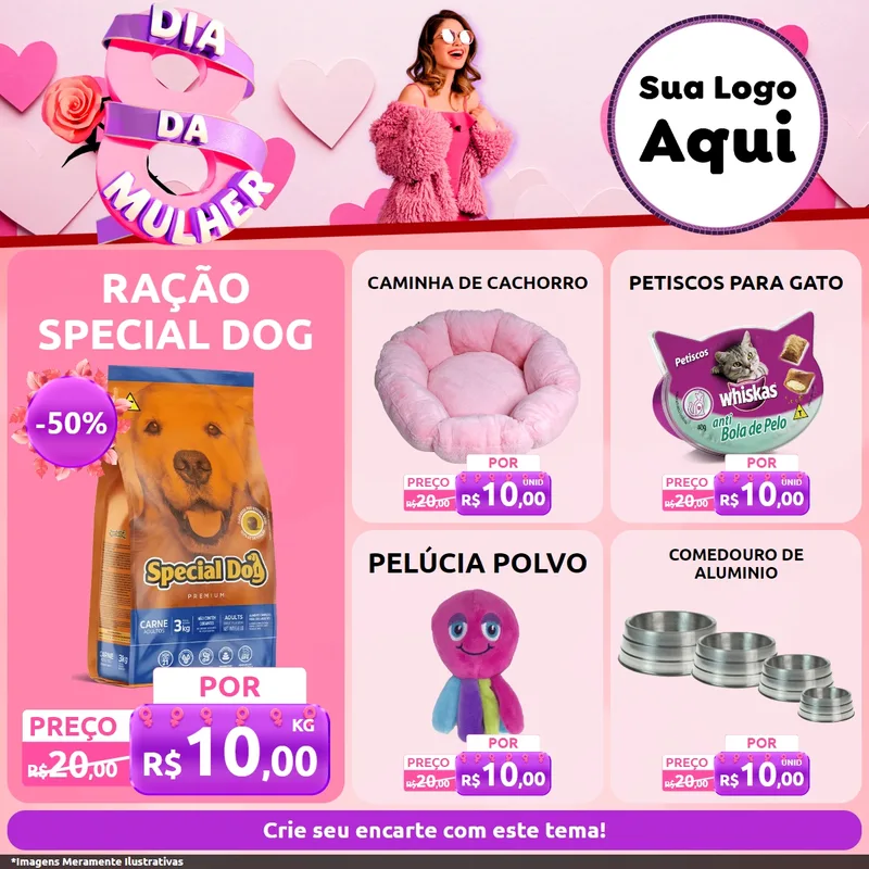 Modelo de Rede Social para Feed Facebook com o tema Dia da Mulher para Pet Shop