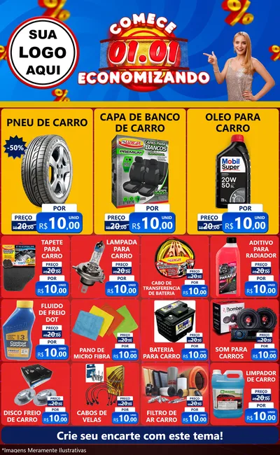 Modelo de Encarte para Encarte Grande com o tema Comece 1º de Janeiro Economizando para Auto peças