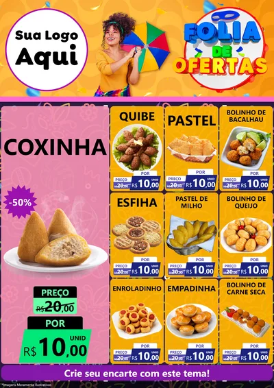 Modelo de Encarte para Encarte A4 Vertical com o tema Folia de Ofertas para Salgadaria