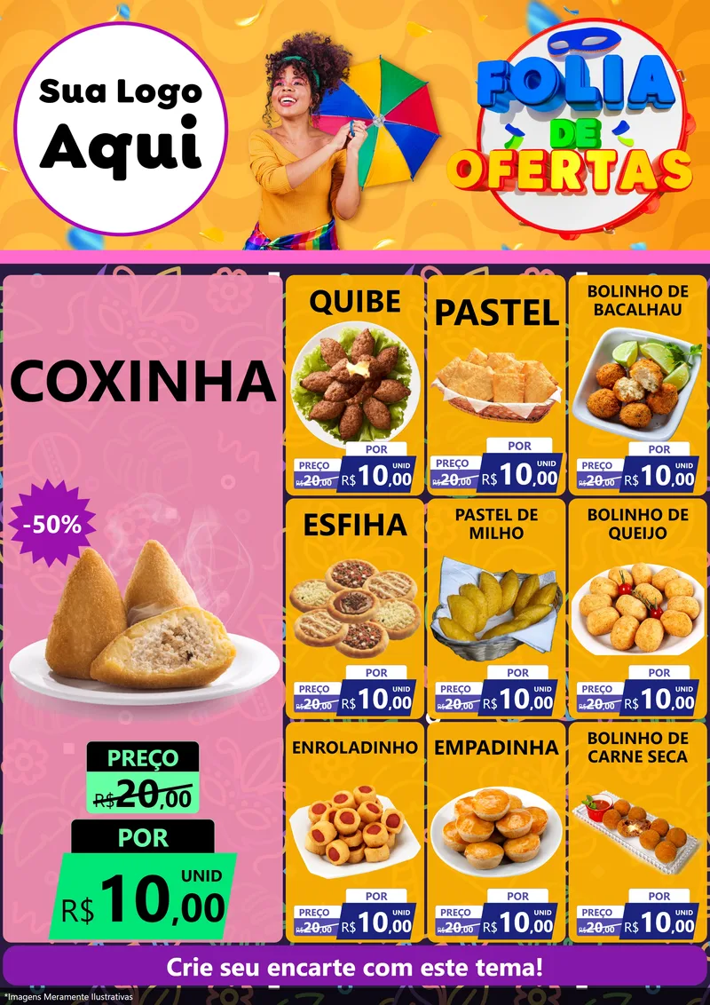 Modelo de Encarte para Encarte A4 Vertical com o tema Folia de Ofertas para Salgadaria