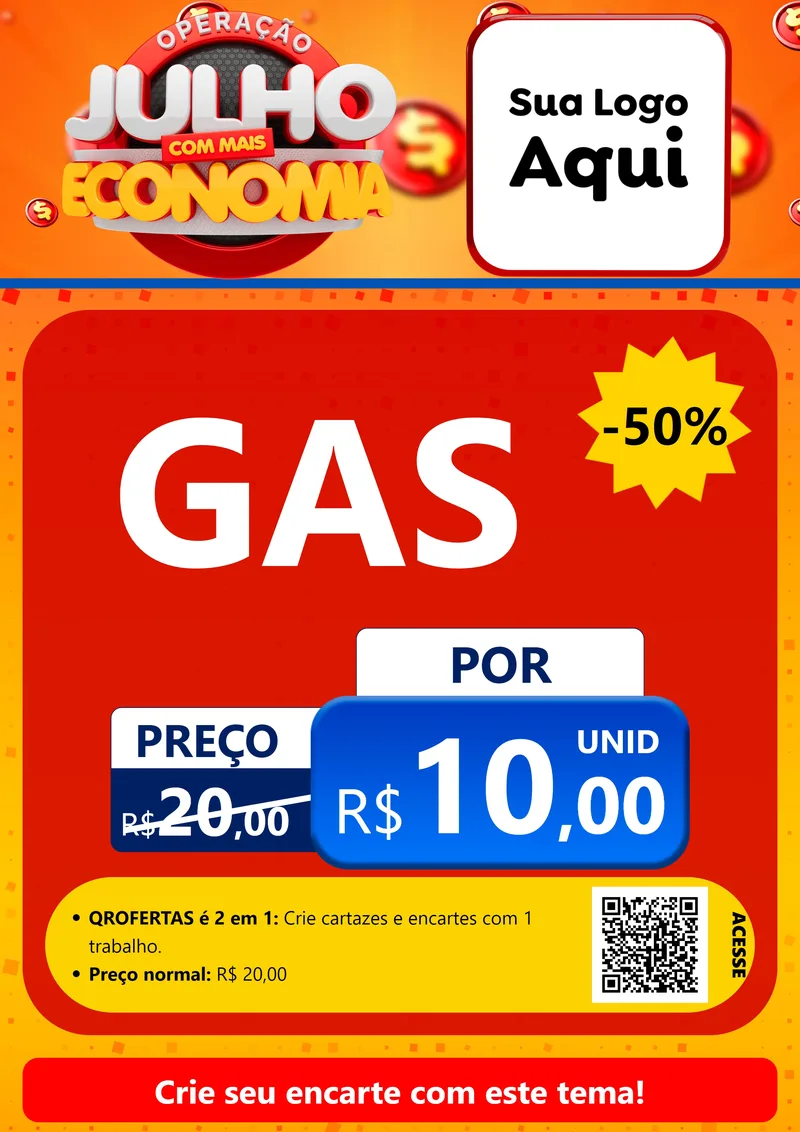 Modelo de Cartaz para Cartaz A4 Vertical com o tema Operação Julho Com Mais Economia para Água e gás