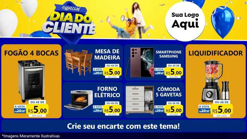 Modelo de TV para TV Horizontal com o tema Especial Dia do Cliente para Móveis e Eletro