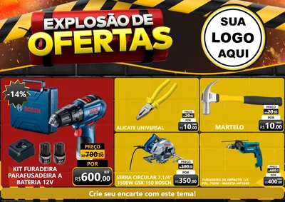 Modelo de Encarte para Encarte A4 Horizontal com o tema Explosão de Ofertas para Maquinas e Ferramentas