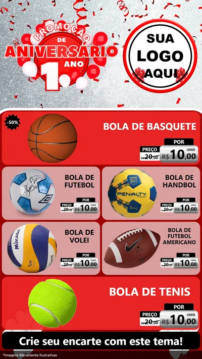 Modelo de TV para TV Vertical com o tema Promoção de Aniversário - 1 Ano para Artigos Esportivos