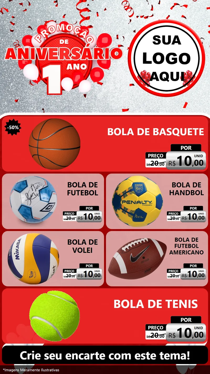 Modelo de TV para TV Vertical com o tema Promoção de Aniversário - 1 Ano para Artigos Esportivos