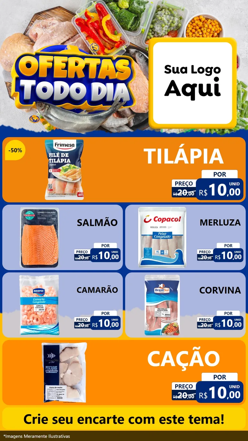 Modelo de TV para TV Vertical com o tema Ofertas Todo Dia para Peixaria