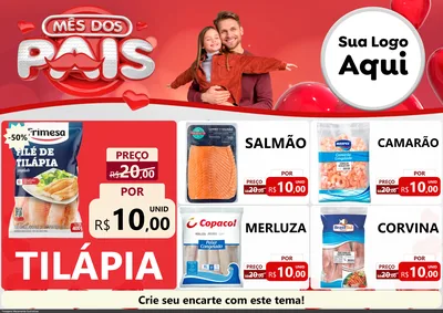 Modelo de Encarte para Encarte A4 Horizontal com o tema Mês dos Pais para Peixaria