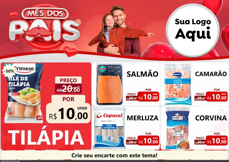 Modelo de Encarte para Encarte A4 Horizontal com o tema Mês dos Pais para Peixaria