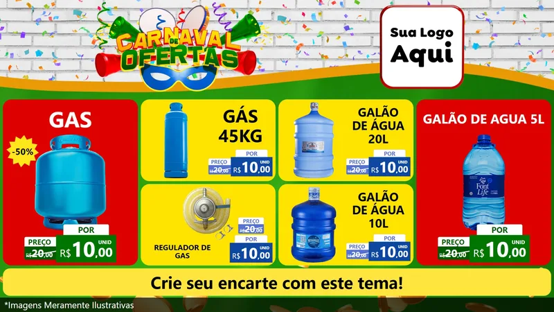 Modelo de TV para TV Horizontal com o tema Carnaval de Ofertas para Água e gás